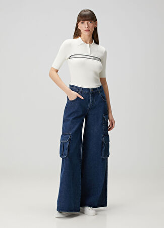 Off-white Kadın Koyu Mavi Kargo Jean Pantolon Lacivert 24 Us