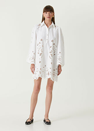 Dolce&gabbana Kadın Beyaz Nakışlı Mini Gömlek Elbise 40 It