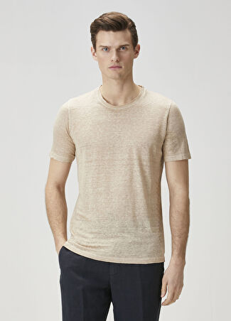 120% Lino Erkek Bej Keten T-Shirt Xl