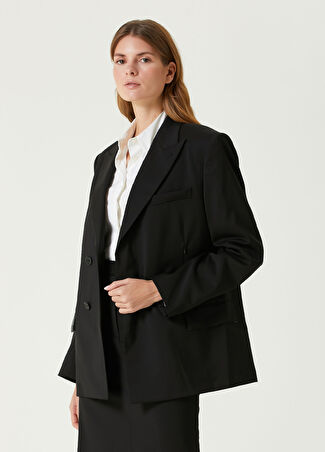 Helmut Lang Kadın Boxy Siyah Kruvaze Yün Blazer Xs