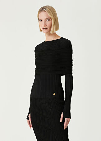 Balmain Kadın Siyah Pileli Triko Bluz 36 Fr