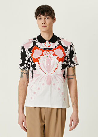 Valentino Erkek Vltn Siyah Polo Yaka Çiçek Desenli T-Shirt S