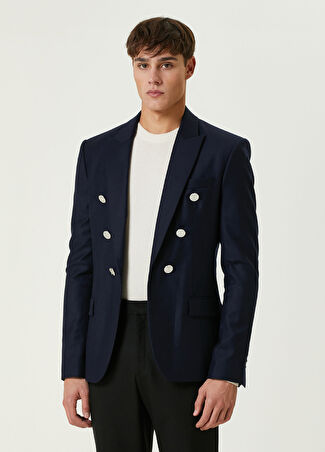 Balmain Erkek Lacivert Yün Ceket 48 It