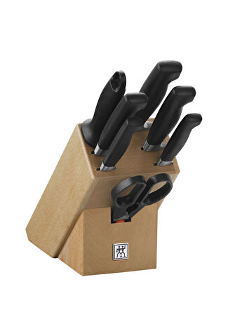 Zwilling Four Star 8 Parça Doğal Ahşap Bloklu Bıçak Seti Siyah - 1