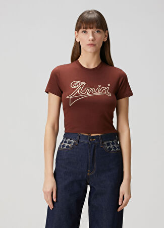 Amiri Kadın Baby Kahverengi Logolu T-Shirt Xs