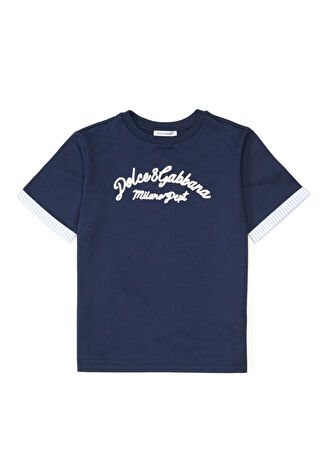 Dolce&gabbana Erkek Çocuk Mavi Logo Nakışlı T-Shirt 12 Yaş