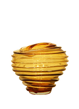 Lucky Art Amber Rengi Halkalı Formlu Dekoratif Cam Kase 25 Cm Sarı -1