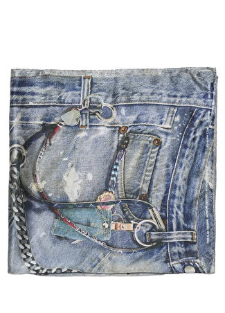 Acne Studios Erkek Mavi Denim Baskılı İpek Atkı -1