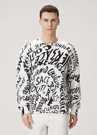 Versace Jeans Couture Erkek Siyah Beyaz Logo Jakarlı Kazak L