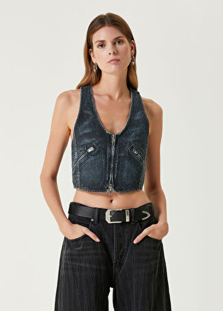 Alexander Wang Kadın Hotfix Koyu Mavi Denim Yelek Lacivert Xs
