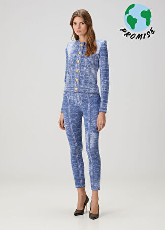 Balmain Kadın Mavi Denim Efektli Tayt 36 Fr