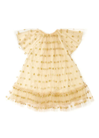 Dolce&gabbana Kız Çocuk Gold Logo Desenli Tül Elbise Altın Rengi 4 Yaş