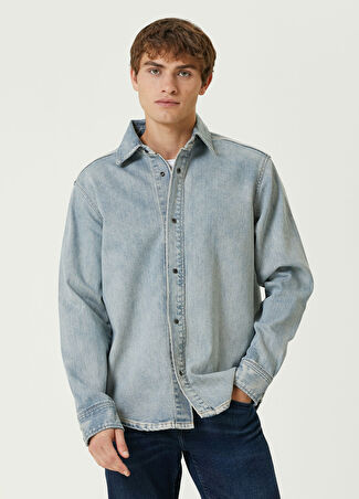 7 For All Mankind Erkek Denim Gömlek Mavi M