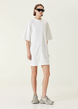 Balenciaga Kadın Beyaz Logolu Mini T-shirt Elbise 2 Us