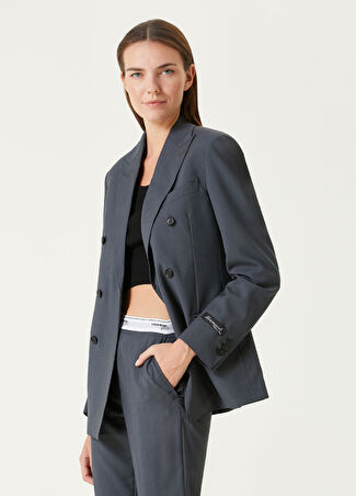 Hommegirls Kadın Gri Kruvaze Yün Blazer 40 It