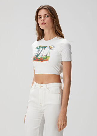 Christopher Esber Kadın Beyaz Baskılı Crop T-Shirt 10 Us