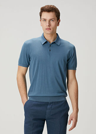Corneliani Erkek Mavi Polo Yaka Kısa Kollu Triko 54 It