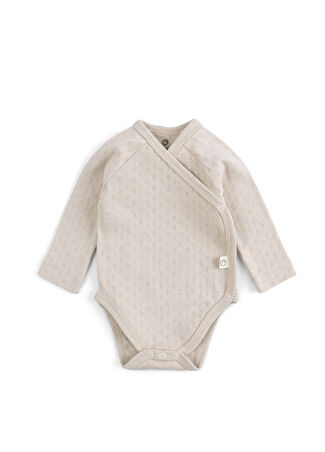 Little Gusto Bebek Bej Pointel Organik Pamuk Uzun Kollu Kruvaze Zıbın Body 0-3 Ay -1