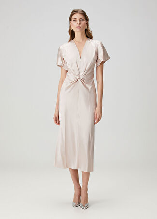 Victoria Beckham Kadın Altın Rengi Midi Saten Kokteyl Elbise Pembe 8 Us