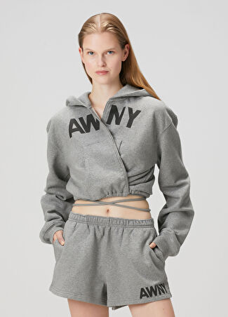 T By Alexander Wang Kadın Açık Gri Kapüşonlu Sweatshirt Xs