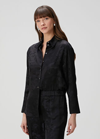 Kenzo Kadın Peonies Siyah Jakarlı İpek Gömlek 34 It