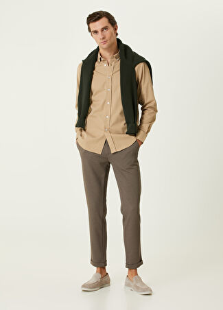 Beymen Club Erkek Vizon Kordonlu Diyagonal Desenli Chino Pantolon Bej 46 -1