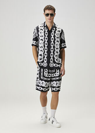 Versace Erkek Siyah Gri Zincir Desenli İpek Bermuda 50 It -1