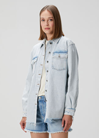 Off-white Kadın Fresco Arrow Mavi Denim Gömlek 42 It -1