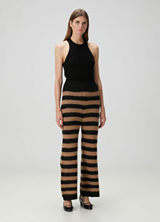 Red Valentino Kadın Camel Siyah Çizgili Pantolon Xs