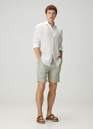 Scotch&Soda Erkek Bej Beli Kordonlu Geometrik Desenli Bermuda S