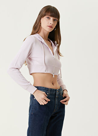 Courreges Kadın Altın Rengi Kapüşonlu Crop Sweatshirt Pembe M