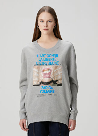 Zadig&voltaire Kadın Gri Taşlı Grafik Baskılı Sweatshirt Xs