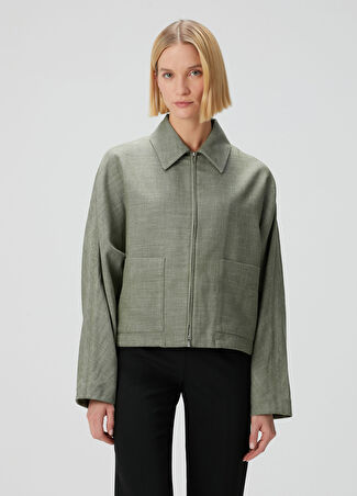 Ferragamo Kadın Yeşil Crop Yün Ceket 38 It