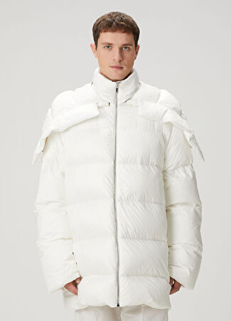 Rick Owens X Moncler Erkek Kırık Beyaz Kapüşonlu Puff Mont 1 Us