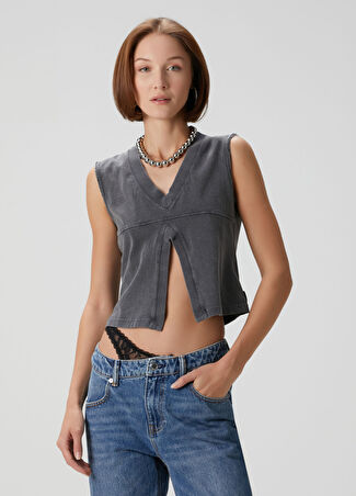 T By Alexander Wang Kadın Koyu Gri Kolsuz T-Shirt Xs