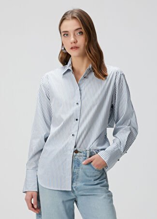 Rag&bone Kadın Eve Mavi Çizgili Poplin Gömlek Xs