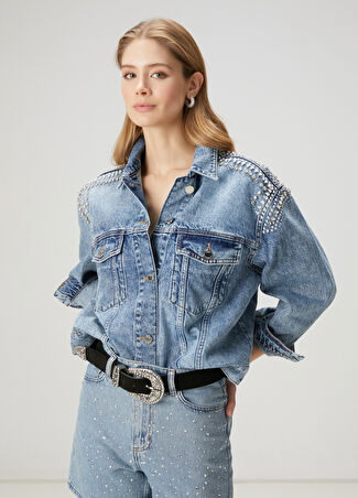 Beymen Club Kadın Mavi İşlemeli Denim Ceket S -1
