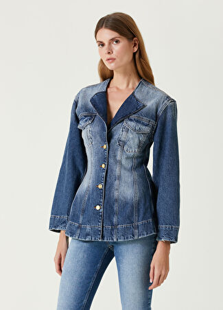 Ganni Kadın Fitted Mavi Denim Ceket 36 Fr