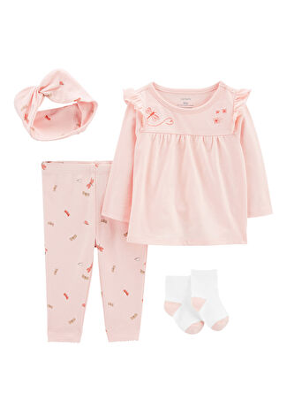 Carter's Kız Bebek Pembe 4'lü Alt Üst Set 6 Ay -1