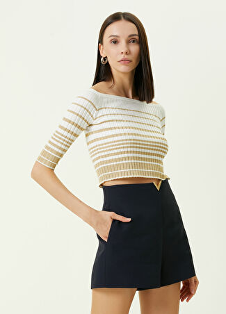 Valentino Kadın Vlogo Beyaz Gold Düşük Omuzlu Crop Triko L