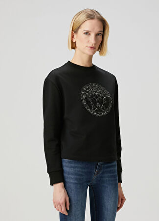 Versace Kadın Medusa Siyah Taşlı Logolu Sweatshirt 38 It