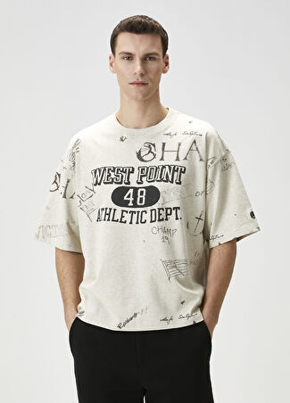 Champion Erkek Açık Bej Baskılı T-Shirt S
