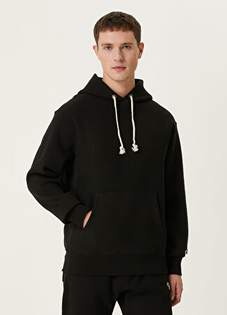 Champion Erkek Siyah Kapüşonlu Logo Detaylı Sweatshirt S