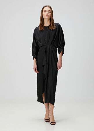 Beymen Collection Collection Kadın Siyah Drapeli Midi Elbise 34