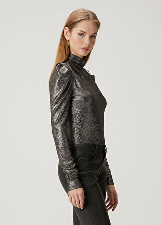 Etoile Isabel Marant Kadın Baiola Metalik Gri Jersey Bluz Altın Rengi 34 Fr