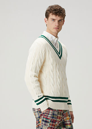 Polo Ralph Lauren Erkek Kırık Beyaz V Yaka Kazak Xl -1