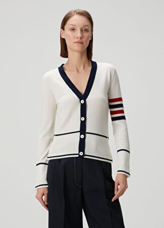 Thom Browne Kadın Beyaz Çizgili Kaşmir Hırka 40 It