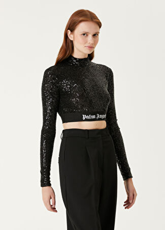 Palm Angels Kadın Siyah İşlemeli Crop Bluz M