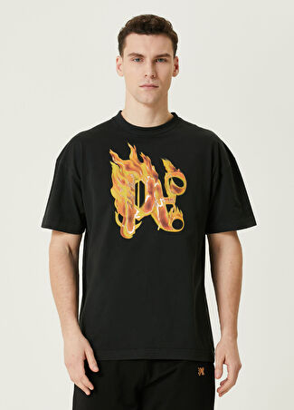 Palm Angels Erkek Siyah Logo Baskılı T-Shirt S