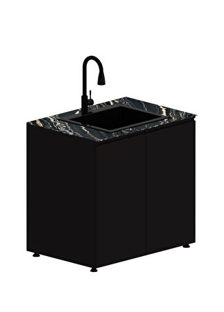 Korflame 304 Seri Washer Bahçe Mutfağı Lavabo Ve Dolap Siyah -1